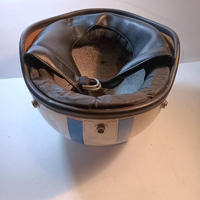 Vintage 1966 Half Motorcycle Helmet Blue stripes make you go faster!!