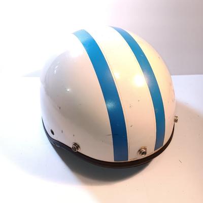 Vintage 1966 Half Motorcycle Helmet Blue stripes make you go faster!!
