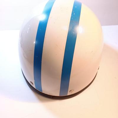 Vintage 1966 Half Motorcycle Helmet Blue stripes make you go faster!!