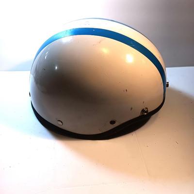 Vintage 1966 Half Motorcycle Helmet Blue stripes make you go faster!!