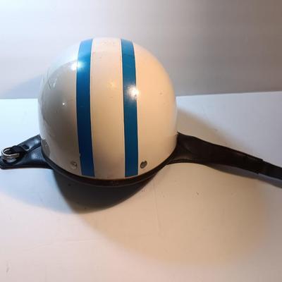 Vintage 1966 Half Motorcycle Helmet Blue stripes make you go faster!!