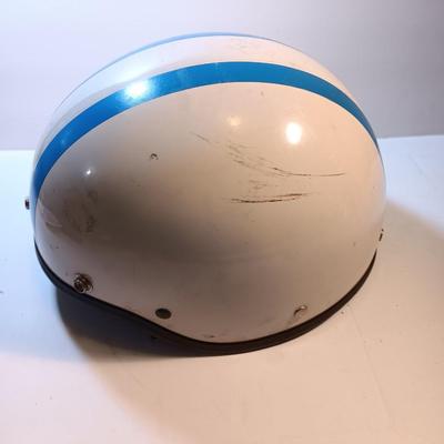 Vintage 1966 Half Motorcycle Helmet Blue stripes make you go faster!!
