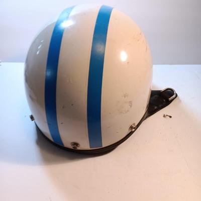 Vintage 1966 Half Motorcycle Helmet Blue stripes make you go faster!!