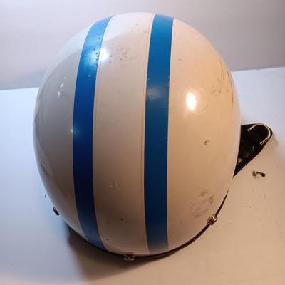Vintage 1966 Half Motorcycle Helmet Blue stripes make you go faster!!