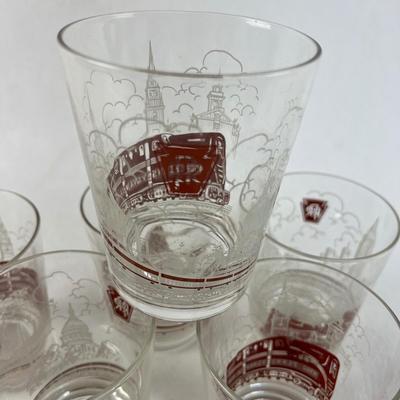 821 Set of 6 Vintage White Brown Pennsylvania Railroad Drinking Glasses