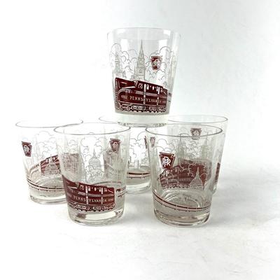 821 Set of 6 Vintage White Brown Pennsylvania Railroad Drinking Glasses