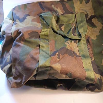 HUGE Camouflage canvass bag Camp rain jacket and paracord