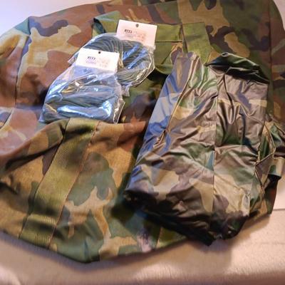 HUGE Camouflage canvass bag Camp rain jacket and paracord