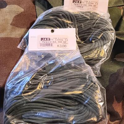 HUGE Camouflage canvass bag Camp rain jacket and paracord