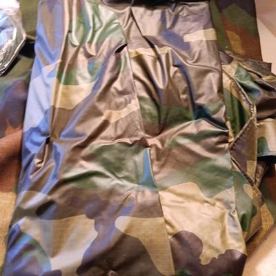 HUGE Camouflage canvass bag Camp rain jacket and paracord