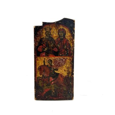 827 Russian Orthodox Triptych Icon Wood Panel