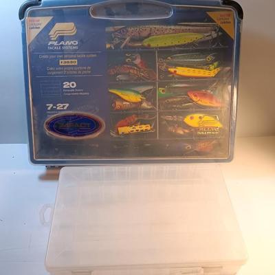 Plano plastic storage organizing boxes for fishing tackle.