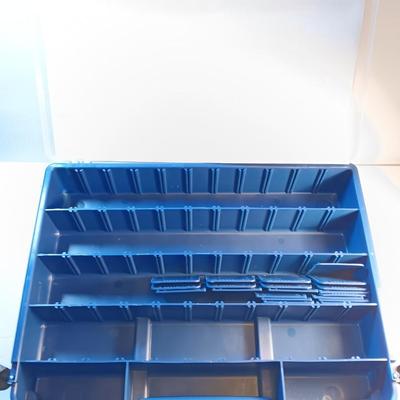 Plano plastic storage organizing boxes for fishing tackle.