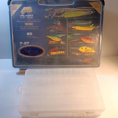 Plano plastic storage organizing boxes for fishing tackle.