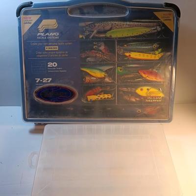 Plano plastic storage organizing boxes for fishing tackle.