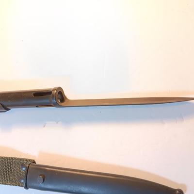 MILITARY ISSUED BELGIUM M1963 TUBULAR FN FAL TYPE C BAYONET & SCABBARD