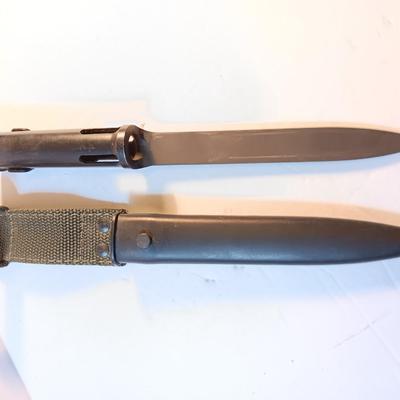 MILITARY ISSUED BELGIUM M1963 TUBULAR FN FAL TYPE C BAYONET & SCABBARD