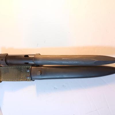 MILITARY ISSUED BELGIUM M1963 TUBULAR FN FAL TYPE C BAYONET & SCABBARD
