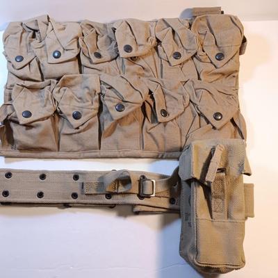 Military issue 1972 Magazine pouch and belt with ammunition multi pocketed pouch.