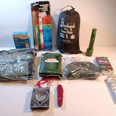 Survival / Camping gear - Swiss army knife - compass- flashlights- safe drinking straw - paracord - rain jacket and more