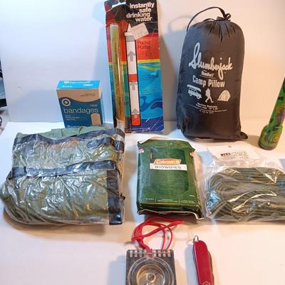 Survival / Camping gear - Swiss army knife - compass- flashlights- safe drinking straw - paracord - rain jacket and more