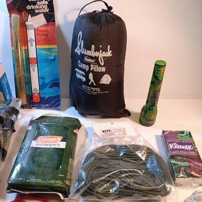 Survival / Camping gear - Swiss army knife - compass- flashlights- safe drinking straw - paracord - rain jacket and more