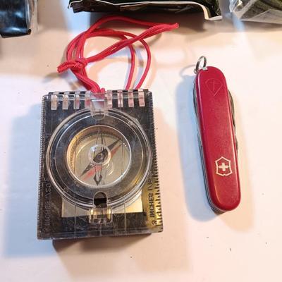 Survival / Camping gear - Swiss army knife - compass- flashlights- safe drinking straw - paracord - rain jacket and more