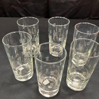 6 ETCHED DRINKING GLASSES