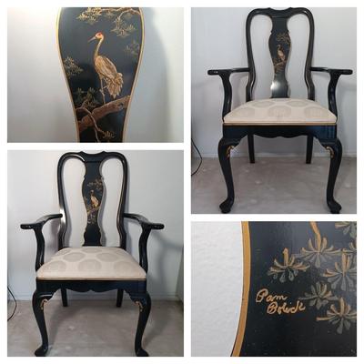 LOT 2L: Set of 2 Century Chair Co. Signed Black Lacquered Chairs with Crane Motif - Monday Pick-up