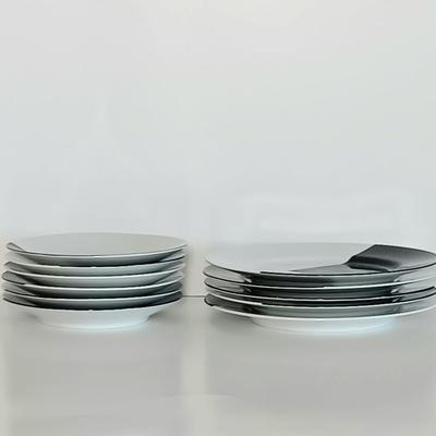 LOT 6K: Mikasa Larry Laslo Black and White Dishes with Arcoroc Octime Bowls, Zig Zag Stem Glasses & More