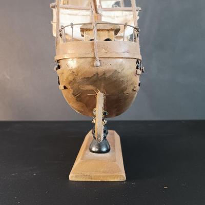 LOT 13L: Vintage Gorch Fock Wood Model Ship, Blue Ridge Designs Model Ship, Metal and Wood Ship Sign & Art Maker Print on Carrara Marble