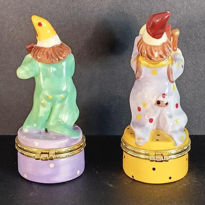 LOT 15C: Set of 2 Clown Trinket Boxes, Murano-Style Glass Clown and Jules Cheret Print