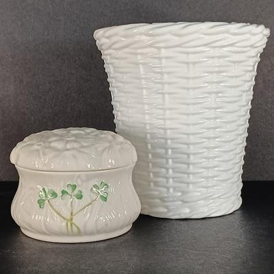 LOT 19C: Belleek Daisy Trinket Box with Royal Worcester Vase