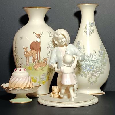 LOT 21K: Lenox Mother's Day Collection- 1983 & 1984 Vases, Her First Steps Figurine and Tea at the Ritz Trinket