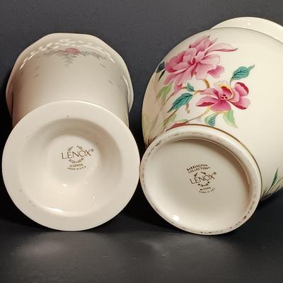 LOT 24K: Lenox Petite Rose Vase and Tray with Lenox Barrington Collection Vase
