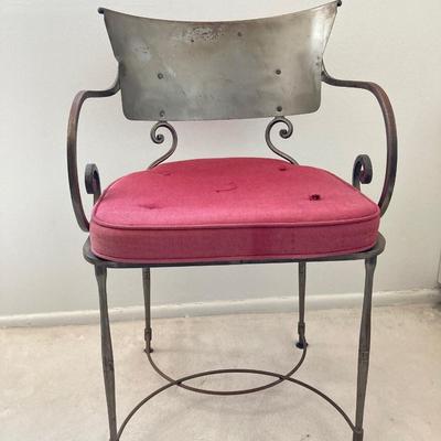 LOT 26B: Three Vintage Italy Steel Metal Scrolling Armchairs with Round Marble Top Table - Monday Pick-up