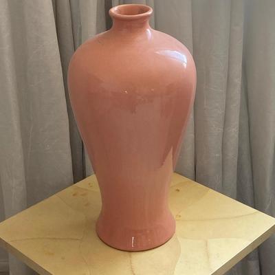 LOT 29B: Fluted Square Pedestal Table with Peach Colored Vase Monday Pick-up