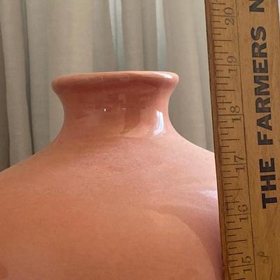 LOT 29B: Fluted Square Pedestal Table with Peach Colored Vase Monday Pick-up