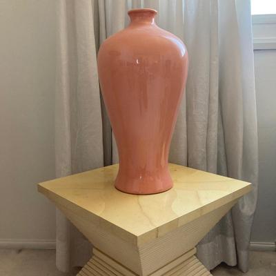 LOT 29B: Fluted Square Pedestal Table with Peach Colored Vase Monday Pick-up