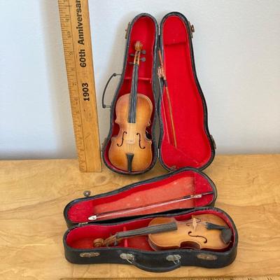 LOT 36B: Collection of Miniature Violins, Dubarry Limoges Violin and Case Trinket Box and Glass Picture Frame
