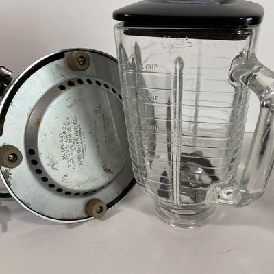 LOT 47D: Osterizer Blender, Farberware Fast Brew Percolator, Cast Iron Skillet and More