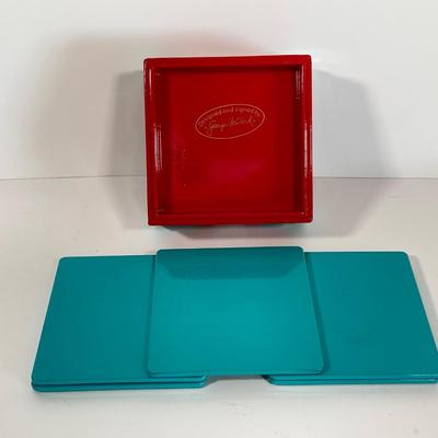 LOT 50D: Vintage Georges Briard Signed Coasters w/Holder, Cera 