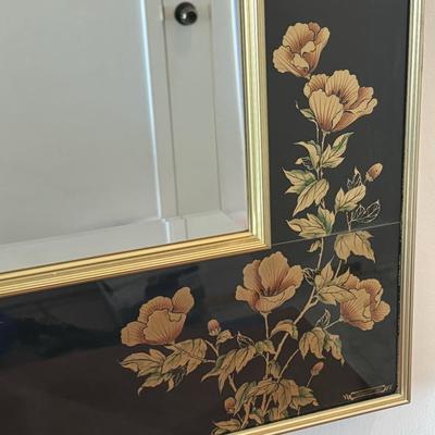 LOT 86L:1 Vintage Mid-Century Black Glass w/Chinoiserie Framed Mirror Signed Tardiff '82 for LaBarge - Monday Pick-up