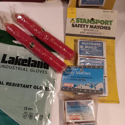 Survival gear - Chemical gloves - candles - flashlights - waterproof Hurricane matches and more