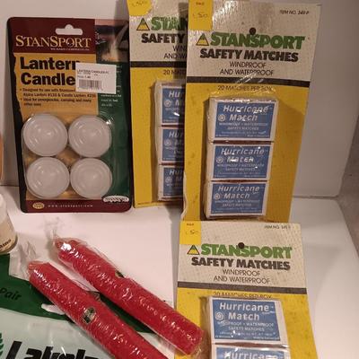 Survival gear - Chemical gloves - candles - flashlights - waterproof Hurricane matches and more