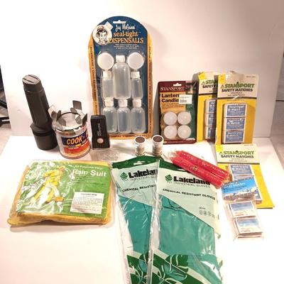 Survival gear - Chemical gloves - candles - flashlights - waterproof Hurricane matches and more