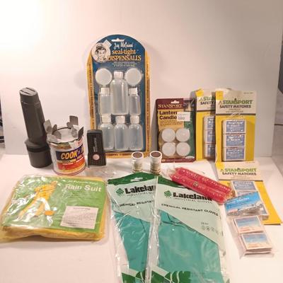 Survival gear - Chemical gloves - candles - flashlights - waterproof Hurricane matches and more