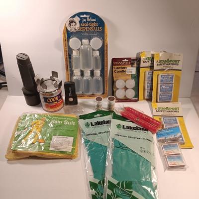 Survival gear - Chemical gloves - candles - flashlights - waterproof Hurricane matches and more