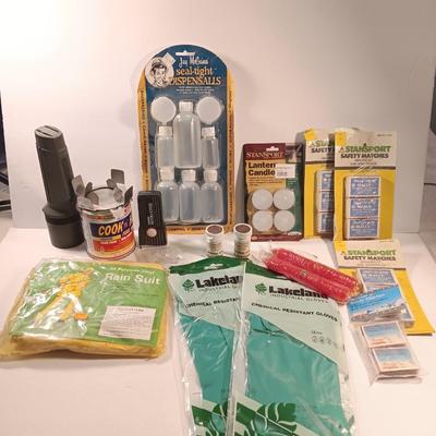 Survival gear - Chemical gloves - candles - flashlights - waterproof Hurricane matches and more