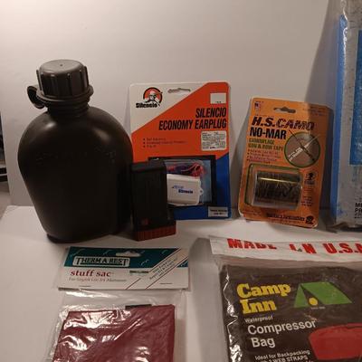 Survival / Camp gear - chemical gloves canteen all weather blanket compressor bag and more